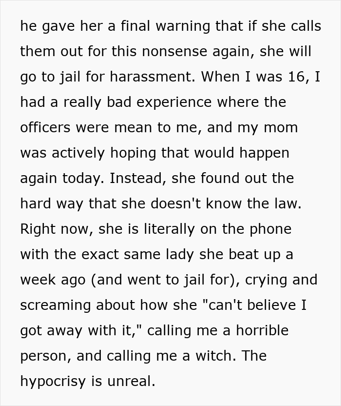 A narcissist mom gets a final warning from police, risking jail for harassment. A narcissist mom gets a final warning from police, risking jail for harassment.