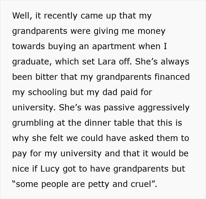 Text excerpt about grandparents financially supporting university and apartment, highlighting family tensions involving affair baby and grandparents. Text excerpt about grandparents financially supporting university and apartment, highlighting family tensions involving affair baby and grandparents.