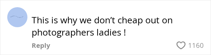 Comment about not cheapening wedding photographers, highlighting issues with bad original wedding photos. Comment about not cheapening wedding photographers, highlighting issues with bad original wedding photos.