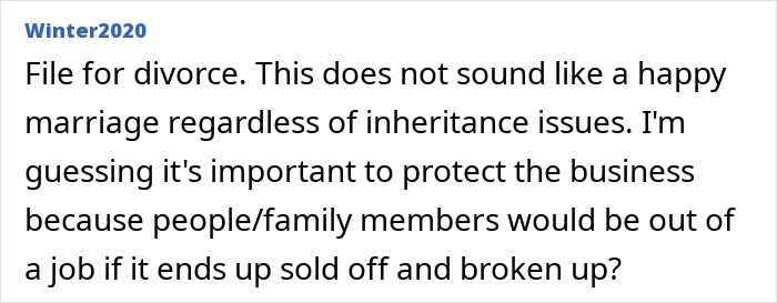 A screenshot showing a comment about a wife at her wits end and why she should file for divorce. A screenshot showing a comment about a wife at her wits end and why she should file for divorce.