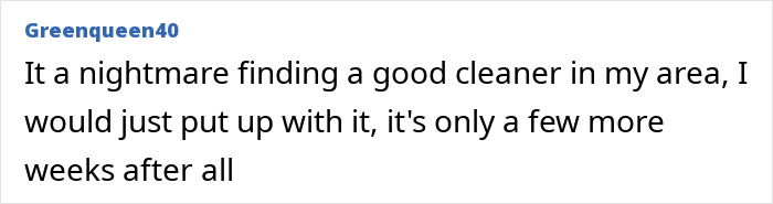 Comment text on a user forum expressing frustration about finding a good cleaner in the area.