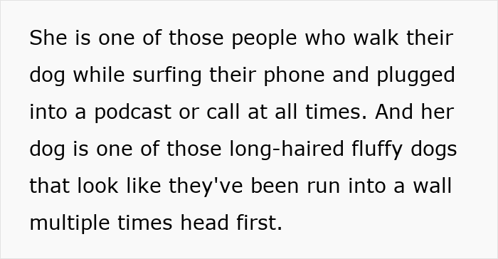 Text describing a man’s petty revenge involving a button against an entitled dog owner while walking their fluffy dog. Text describing a man’s petty revenge involving a button against an entitled dog owner while walking their fluffy dog.