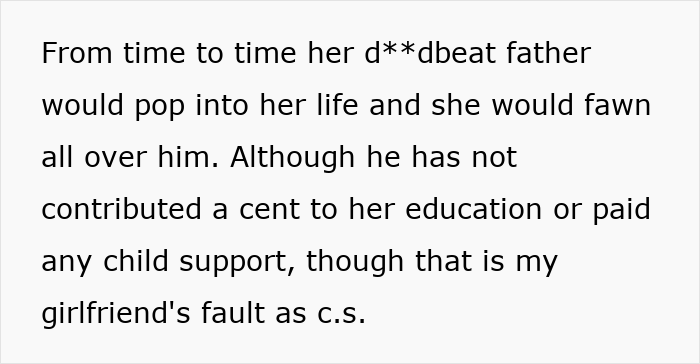 Text excerpt showing step-dad’s heartbreaking realization that his girlfriend and her daughter don’t care about him.