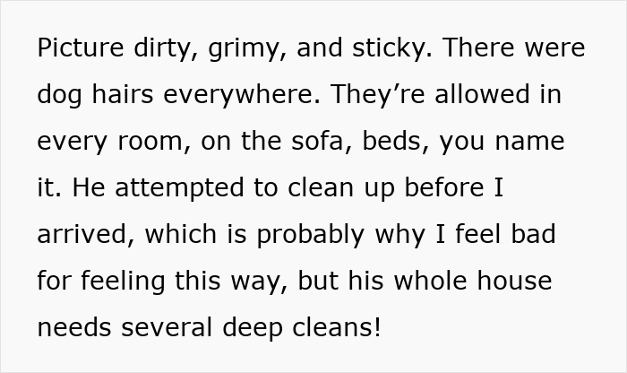 Alt text: Woman thinks she’s met a perfect man until she visits his home filled with dog hair and grime needing deep cleaning Alt text: Woman thinks she’s met a perfect man until she visits his home filled with dog hair and grime needing deep cleaning