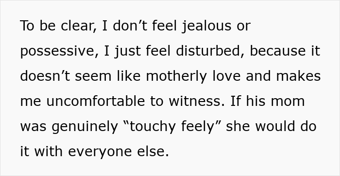 Alt text: Text expressing discomfort over boyfriend being affectionate with his mom, questioning if it's overthinking relationship concerns Alt text: Text expressing discomfort over boyfriend being affectionate with his mom, questioning if it's overthinking relationship concerns