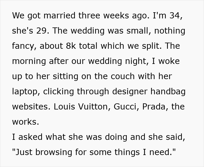 Text describing a marriage falling apart early due to wife treating husband as an ATM machine without shame. Text describing a marriage falling apart early due to wife treating husband as an ATM machine without shame.