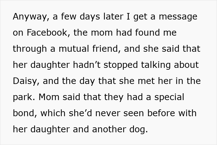 Message describing how a mom found a stranger’s dog because their daughter liked her and formed a special bond. Message describing how a mom found a stranger’s dog because their daughter liked her and formed a special bond.