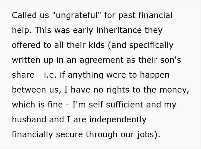 A screenshot showing text where the FIL calls them ungrateful for financial help, after the DIL's miscarriage. A screenshot showing text where the FIL calls them ungrateful for financial help, after the DIL's miscarriage.