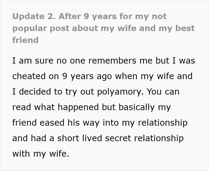 An update about a poly wife asking to make her husband's best friend her boyfriend. An update about a poly wife asking to make her husband's best friend her boyfriend.