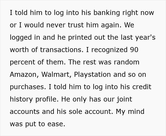 Text excerpt describing a woman discovering her husbandâs unauthorized spending and loss of her $15k savings for a tummy tuck. Text excerpt describing a woman discovering her husbandâs unauthorized spending and loss of her $15k savings for a tummy tuck.