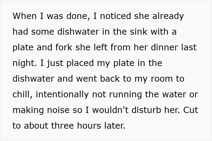 Text explaining the daughter's actions to quietly put her plate in dishwater to avoid disturbing the narcissist mom. Text explaining the daughter's actions to quietly put her plate in dishwater to avoid disturbing the narcissist mom.