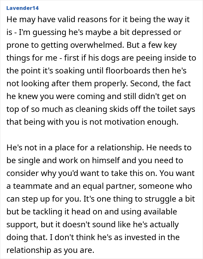 Alt text:
Woman thinks she’s met a perfect man until she visits his home and discovers signs of neglect and lack of motivation. Alt text:
Woman thinks she’s met a perfect man until she visits his home and discovers signs of neglect and lack of motivation.