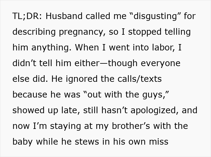 Alt text: Husband calls pregnant wife disgusting and then ignores their baby after being called out for his behavior Alt text: Husband calls pregnant wife disgusting and then ignores their baby after being called out for his behavior