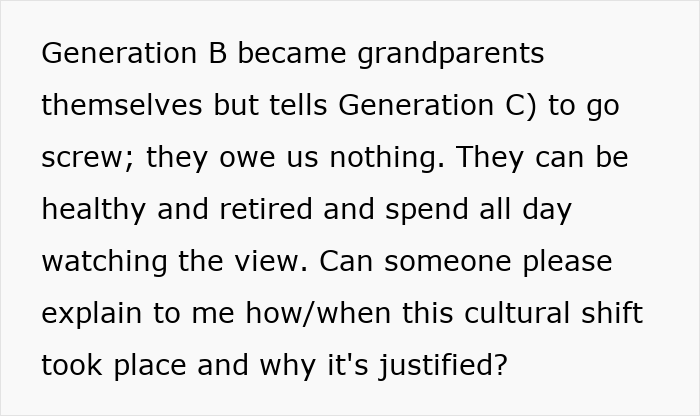 Text about Generation B becoming grandparents and questioning the cultural shift in modern parents' behavior. Text about Generation B becoming grandparents and questioning the cultural shift in modern parents' behavior.