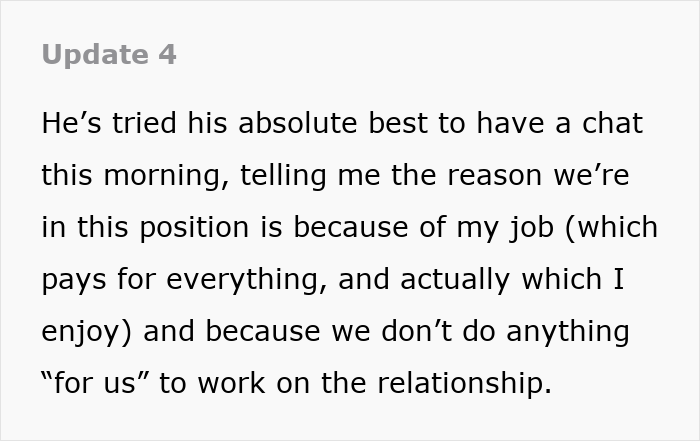 A wife at her wits end after years of marriage describes her husband attempting to reconcile through a chat. A wife at her wits end after years of marriage describes her husband attempting to reconcile through a chat.