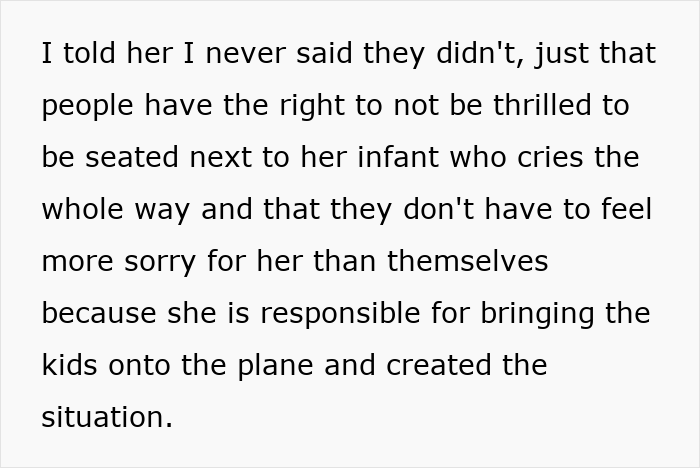 Text excerpt from a conversation about a mom taking kids on a 9-hour flight and passengers’ reactions. Text excerpt from a conversation about a mom taking kids on a 9-hour flight and passengers’ reactions.