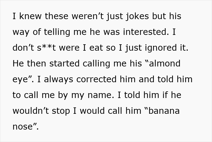 Text explaining a coworker's persistent unwanted advances and inappropriate remarks after rejection. Text explaining a coworker's persistent unwanted advances and inappropriate remarks after rejection.