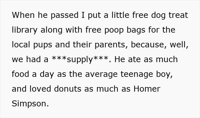 Text showing a petty revenge story involving an entitled dog owner and a supply of free dog treats and poop bags. Text showing a petty revenge story involving an entitled dog owner and a supply of free dog treats and poop bags.