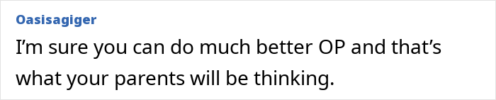 Comment text on a white background, discussing doing better and parents' opinions about a man partying the night before meeting girlfriend’s parents.