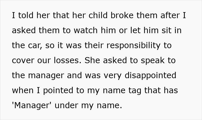 Text excerpt discussing parents leaving kid unattended in a pet store and being responsible for damages. Text excerpt discussing parents leaving kid unattended in a pet store and being responsible for damages.