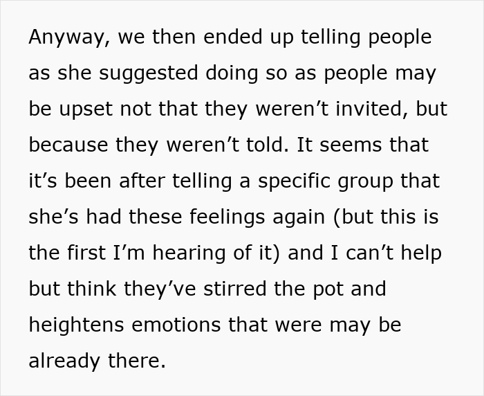Text excerpt discussing confusion and emotions about best friend being upset over getting married in the same month. Text excerpt discussing confusion and emotions about best friend being upset over getting married in the same month.