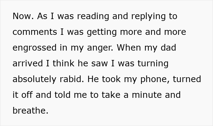 Text excerpt from a woman dealing with anger after her husband steals her tummy tuck savings. Text excerpt from a woman dealing with anger after her husband steals her tummy tuck savings.
