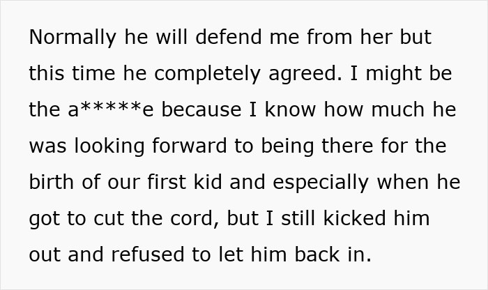 Text excerpt showing a man furious after wife removes him from delivery room over inappropriate prank during childbirth.