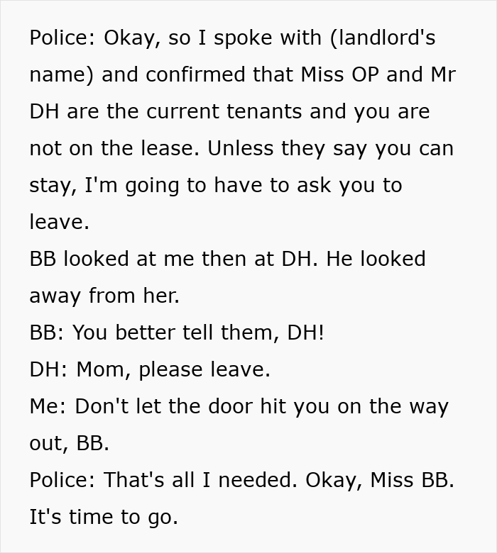 MIL evicts herself from DIL's house, landing in jail after police confirm DIL is the tenant. MIL evicts herself from DIL's house, landing in jail after police confirm DIL is the tenant.