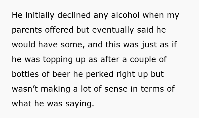 Man parties the night before meeting girlfriend’s parents, shows up hungover and ruins lunch with incoherent behavior.