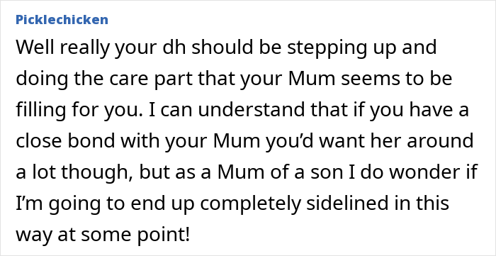 Comment on postpartum help from mom with husband focused on grandparent balance in family caregiving concerns discussion.
