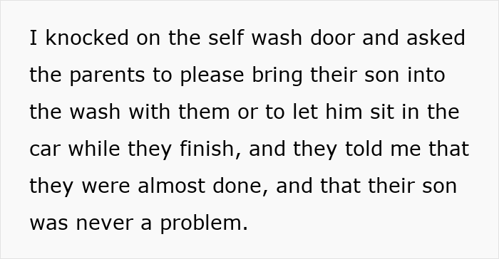 Text excerpt showing a parent being asked to supervise their kid and response about the kid never being a problem in a pet store. Text excerpt showing a parent being asked to supervise their kid and response about the kid never being a problem in a pet store.