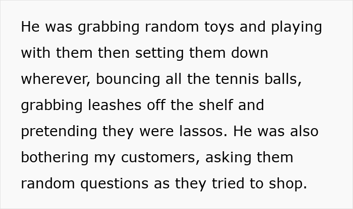 Child unattended in pet store playing with toys and bothering customers while parents leave, causing damages and disruption. Child unattended in pet store playing with toys and bothering customers while parents leave, causing damages and disruption.
