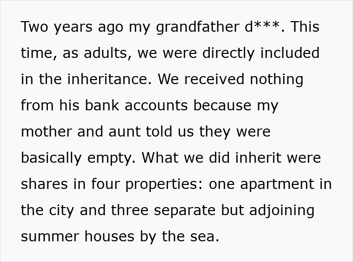 Woman Doesn't Want To Play "Big Happy Family," Demands Inheritance Be Divided Woman Doesn't Want To Play "Big Happy Family," Demands Inheritance Be Divided