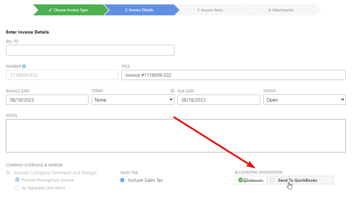 Send Invoice to QuickBooks Online