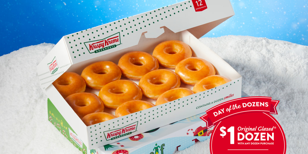 Krispy Kreme is selling a dozen doughnuts for $1 today