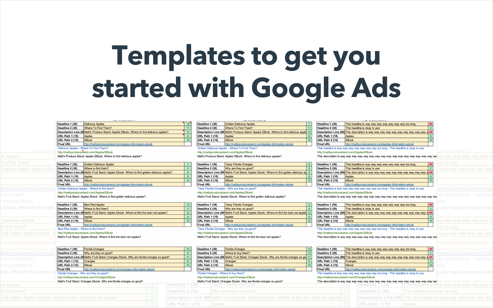 Google Ads planning template.