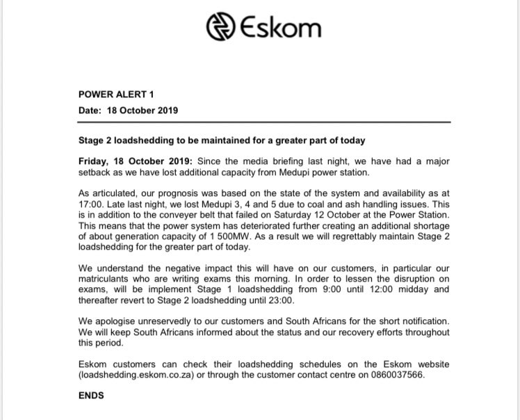 We Re Back To Stage 2 Load Shedding As Eskom Suffers Major Setback Critical Hit