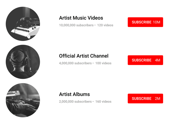 Official Artist Channels combine content and subscriptions from multiple channels into one.